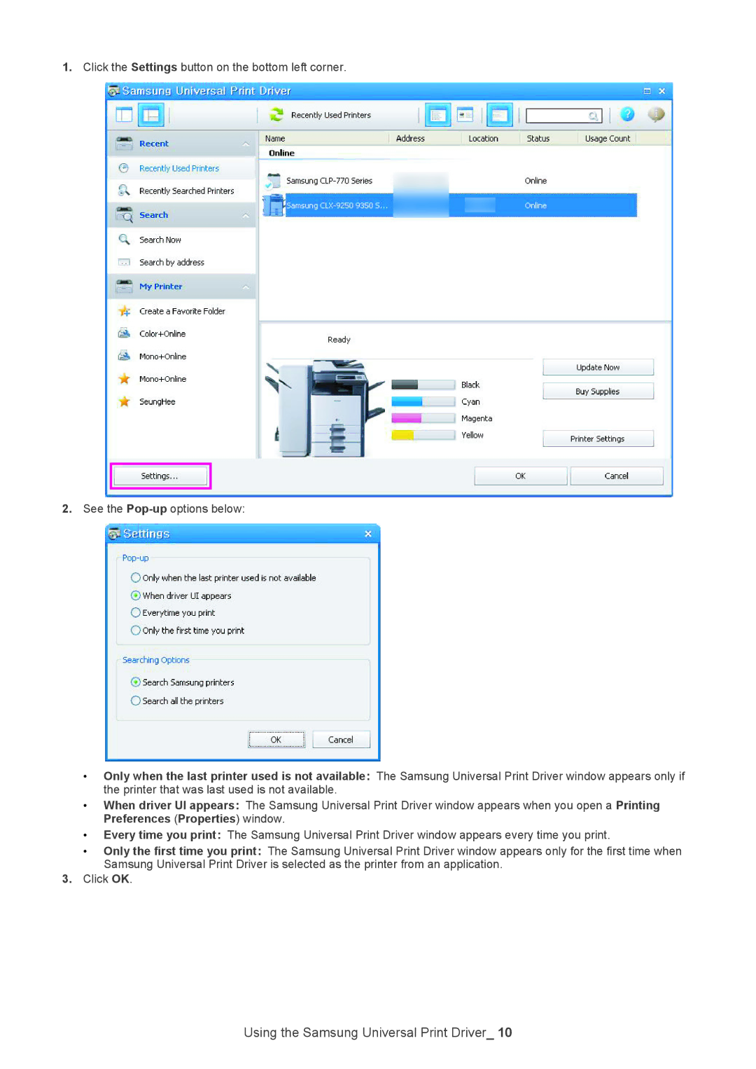 Samsung Printer manual Using the Samsung Universal Print Driver 