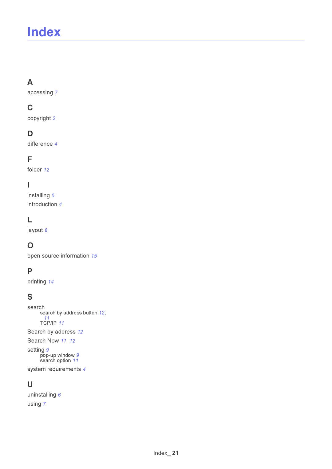 Samsung Printer manual Index 