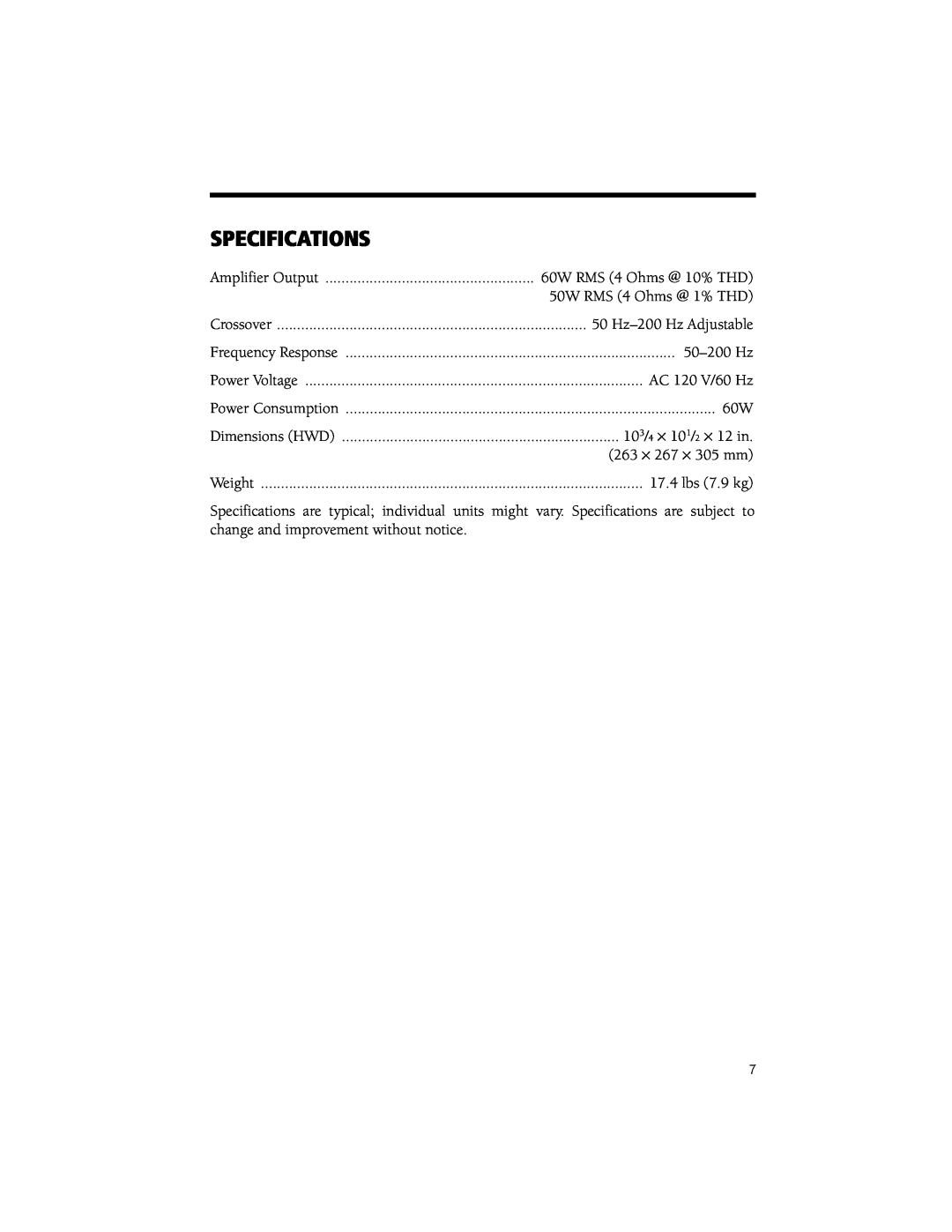 Samsung PRO-SW60P manual Specifications 