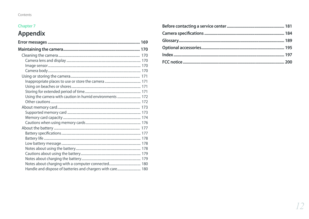 Samsung PRO4775, PRO4782, PRO4768, EV-NX300ZBFUDK user manual Appendix, Chapter, Error messages, Maintaining the camera 