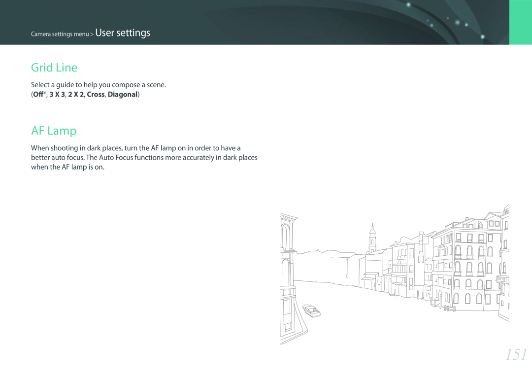 Samsung PRO4782, PRO4775, PRO4768, EV-NX300ZBFUDK user manual Grid Line, AF Lamp, Camera settings menu User settings 