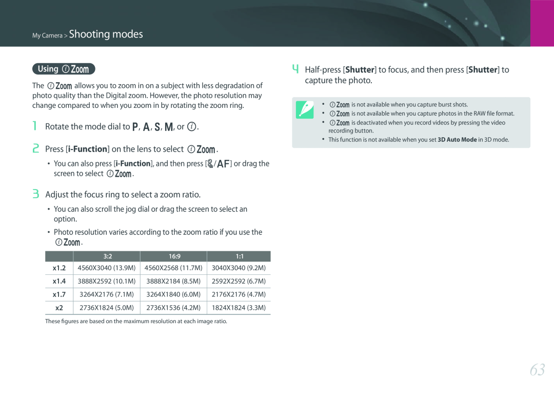 Samsung PRO4782, PRO4775, PRO4768 Using Z, Rotate the mode dial to P, A, S, M, or, Press i-Function on the lens to select Z 