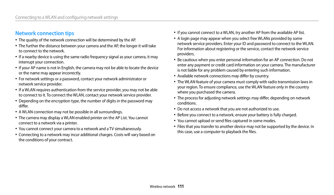 Samsung DV150FBK, PRO4866, PRO4859, PRO4873, ECDV150FBPBUS, EC-DV150FBPLUS user manual Network connection tips 