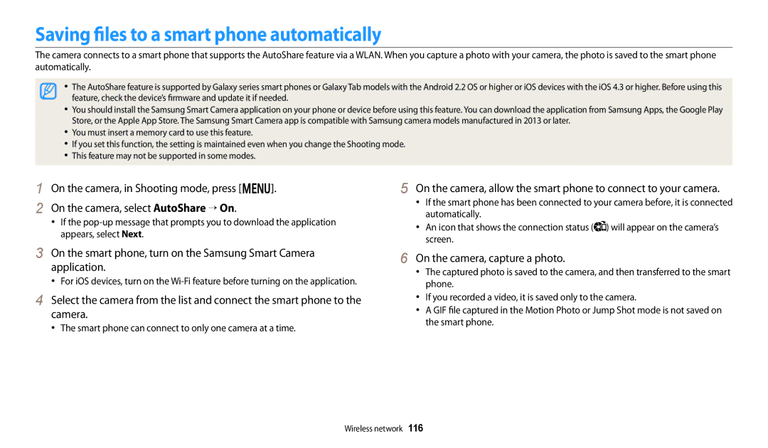 Samsung ECDV150FBPBUS, PRO4866, PRO4859, PRO4873 Saving files to a smart phone automatically, On the camera, capture a photo 