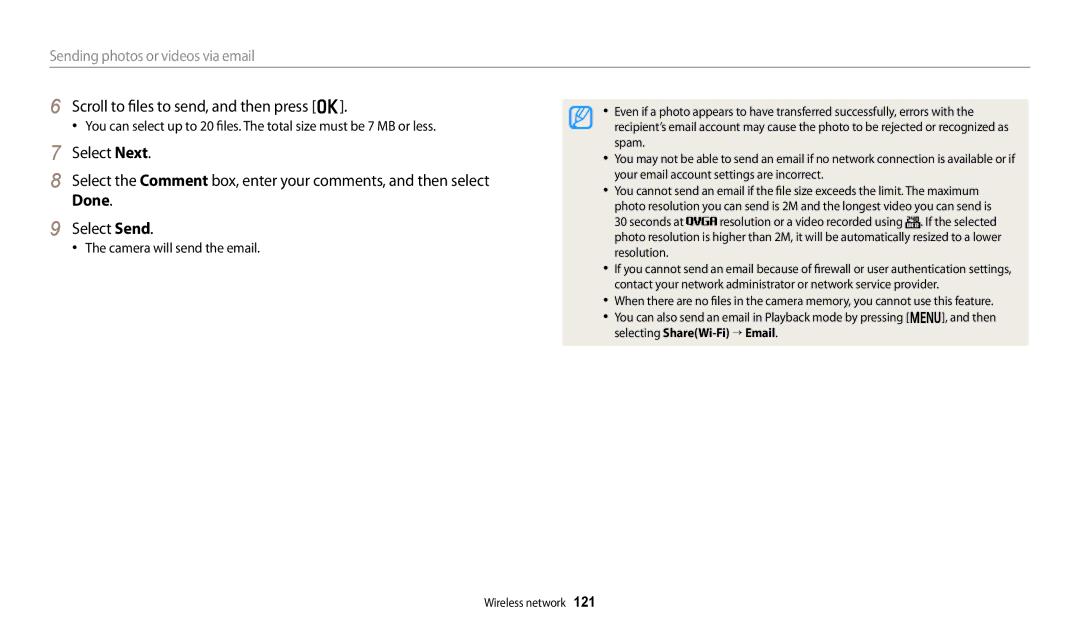 Samsung PRO4873, PRO4866, PRO4859, ECDV150FBPBUS Scroll to files to send, and then press o, Camera will send the email 