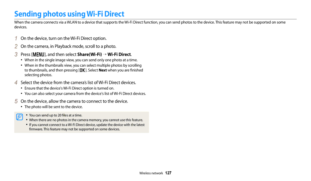 Samsung PRO4873, PRO4866 Sending photos using Wi-Fi Direct, On the device, allow the camera to connect to the device 