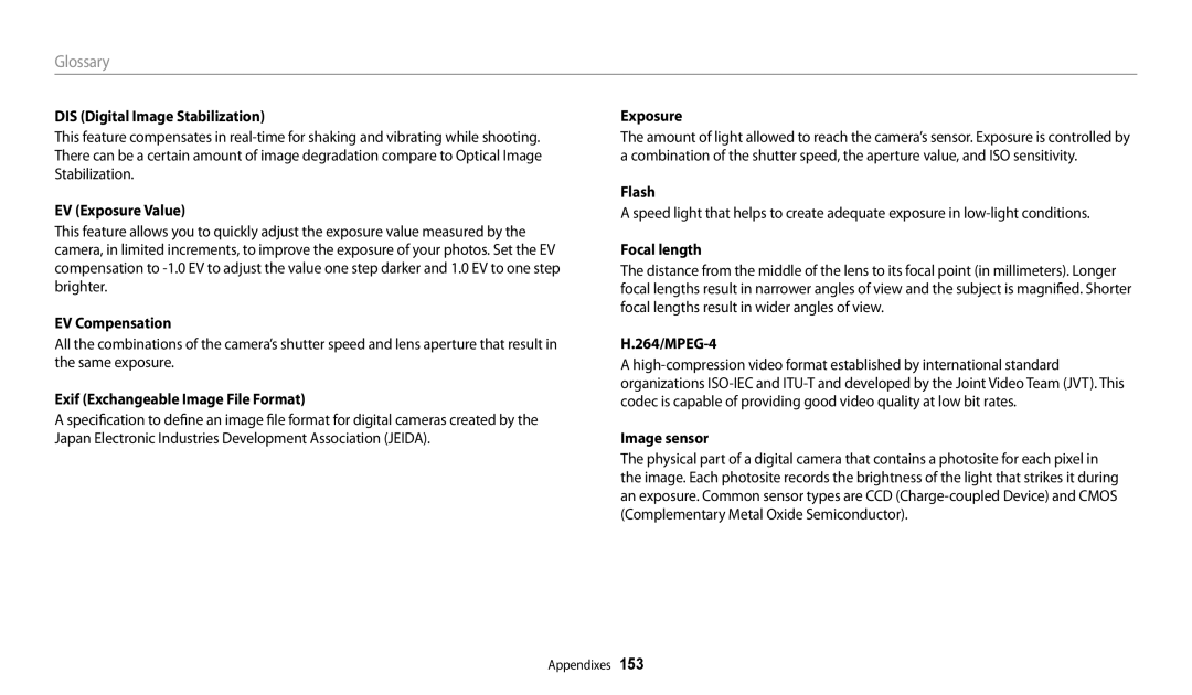 Samsung DV150FBK, PRO4866, PRO4859, PRO4873, ECDV150FBPBUS, EC-DV150FBPLUS user manual Glossary 