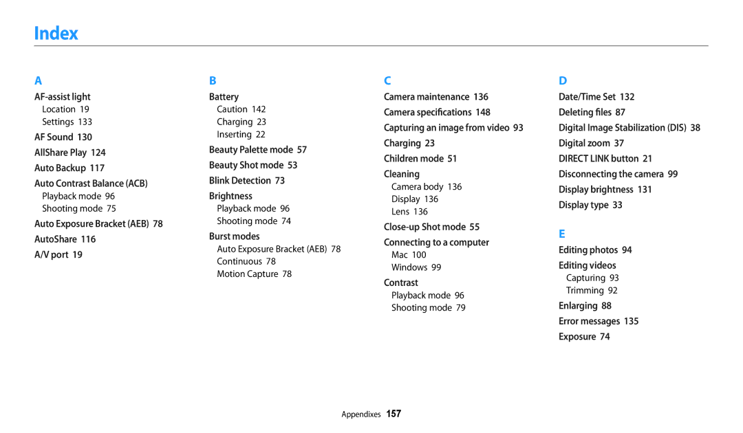 Samsung PRO4873, PRO4866, PRO4859, ECDV150FBPBUS, DV150FBK, EC-DV150FBPLUS user manual Index 