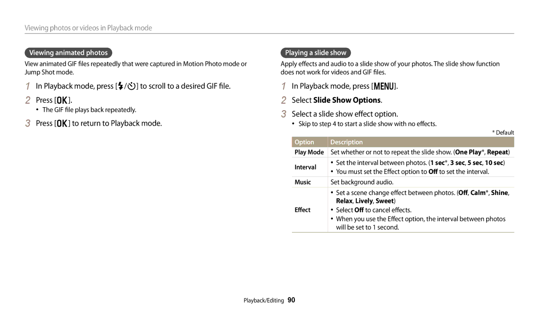 Samsung PRO4859, PRO4866 Press o to return to Playback mode, Select Slide Show Options, Select a slide show effect option 