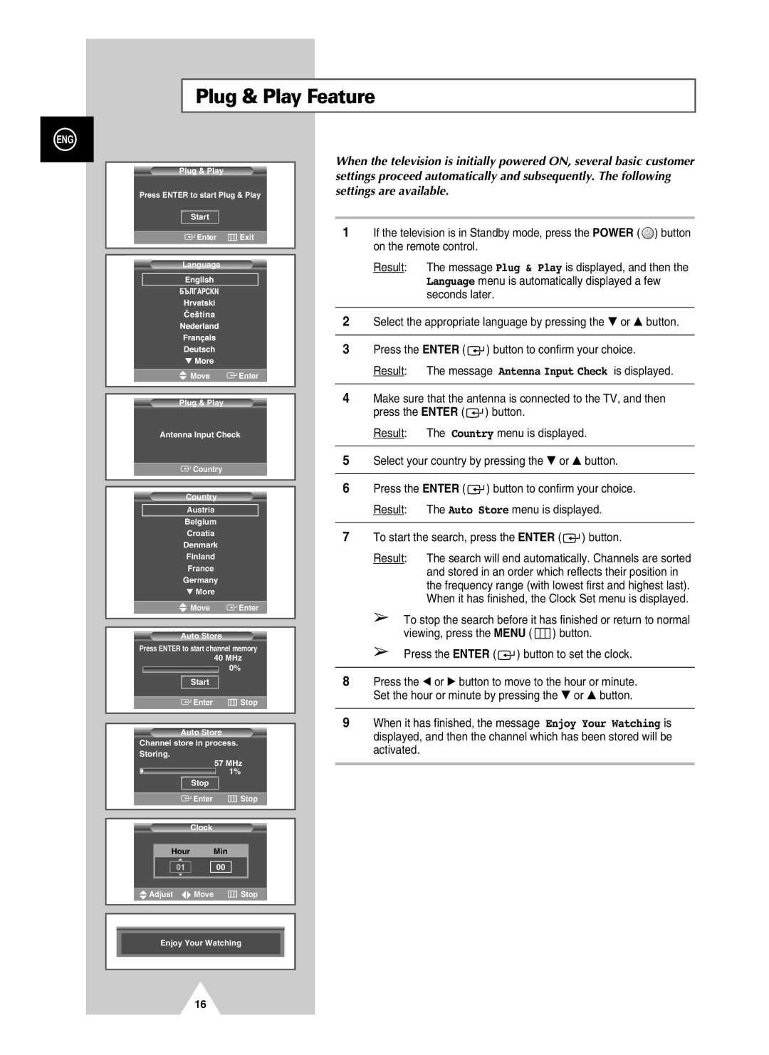 Samsung PS-37S4A manual Plug & Play Feature, To start the search, press the Enter button 