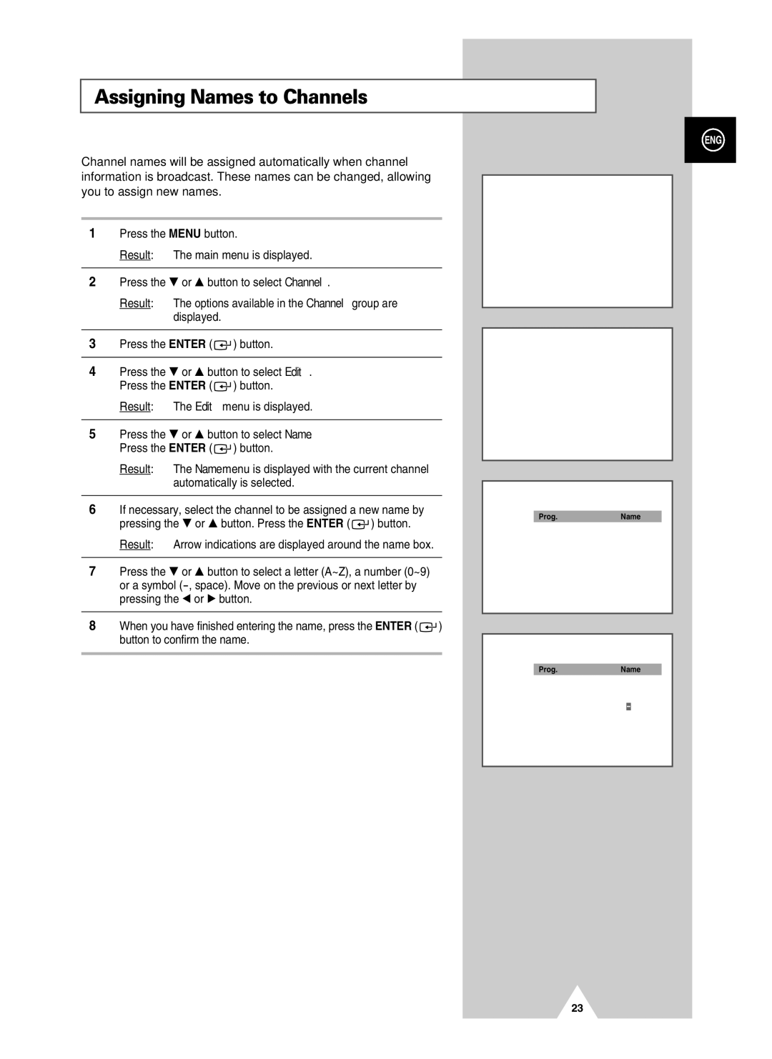 Samsung PS-37S4A manual Assigning Names to Channels 