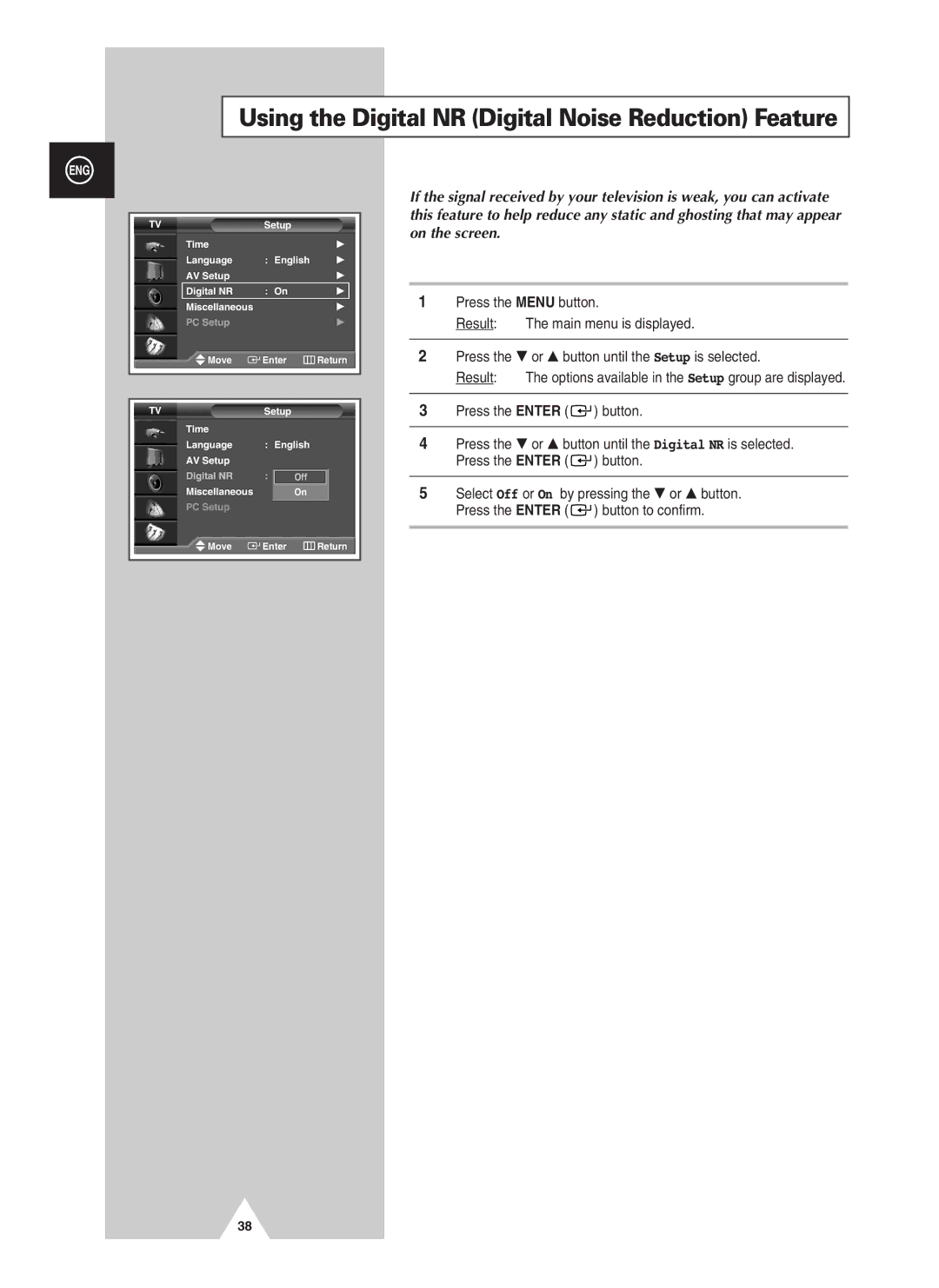 Samsung PS-37S4A manual Using the Digital NR Digital Noise Reduction Feature 