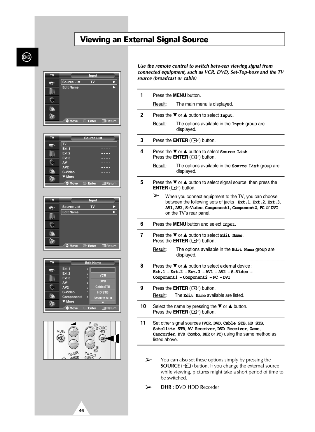 Samsung PS-37S4A manual Viewing an External Signal Source, Satellite STB, AV Receiver, DVD Receiver, Game 