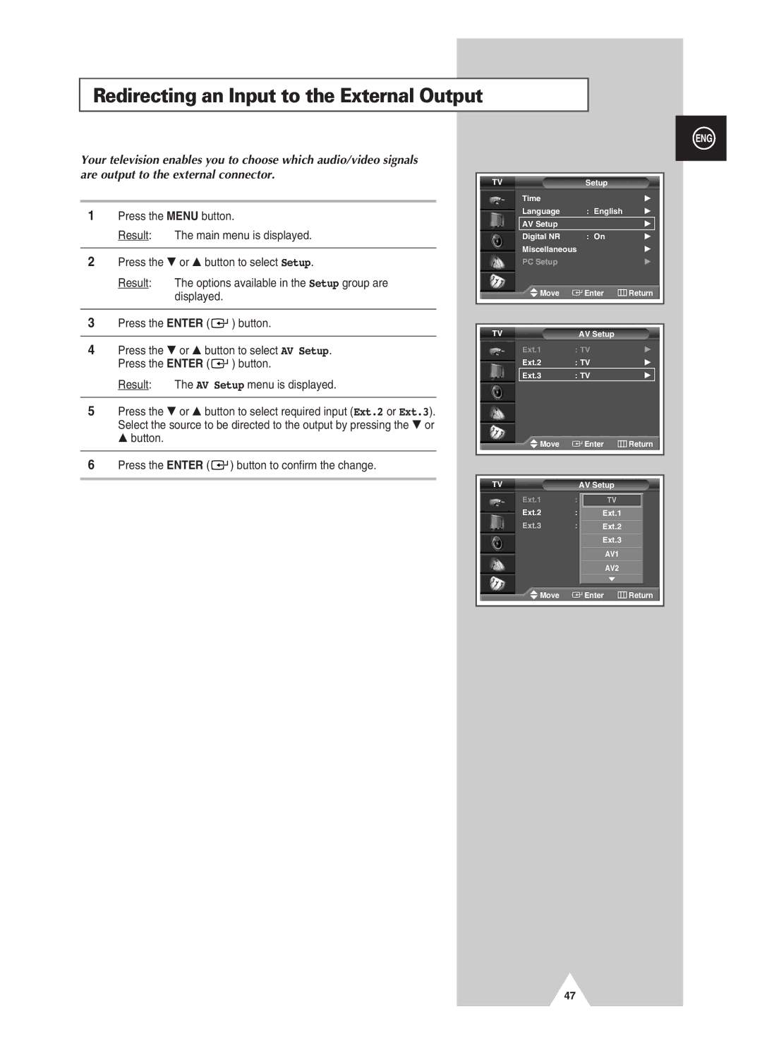 Samsung PS-37S4A manual Redirecting an Input to the External Output 