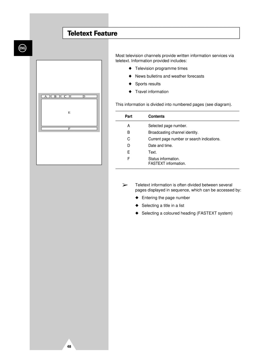 Samsung PS-37S4A manual Teletext Feature, Contents 