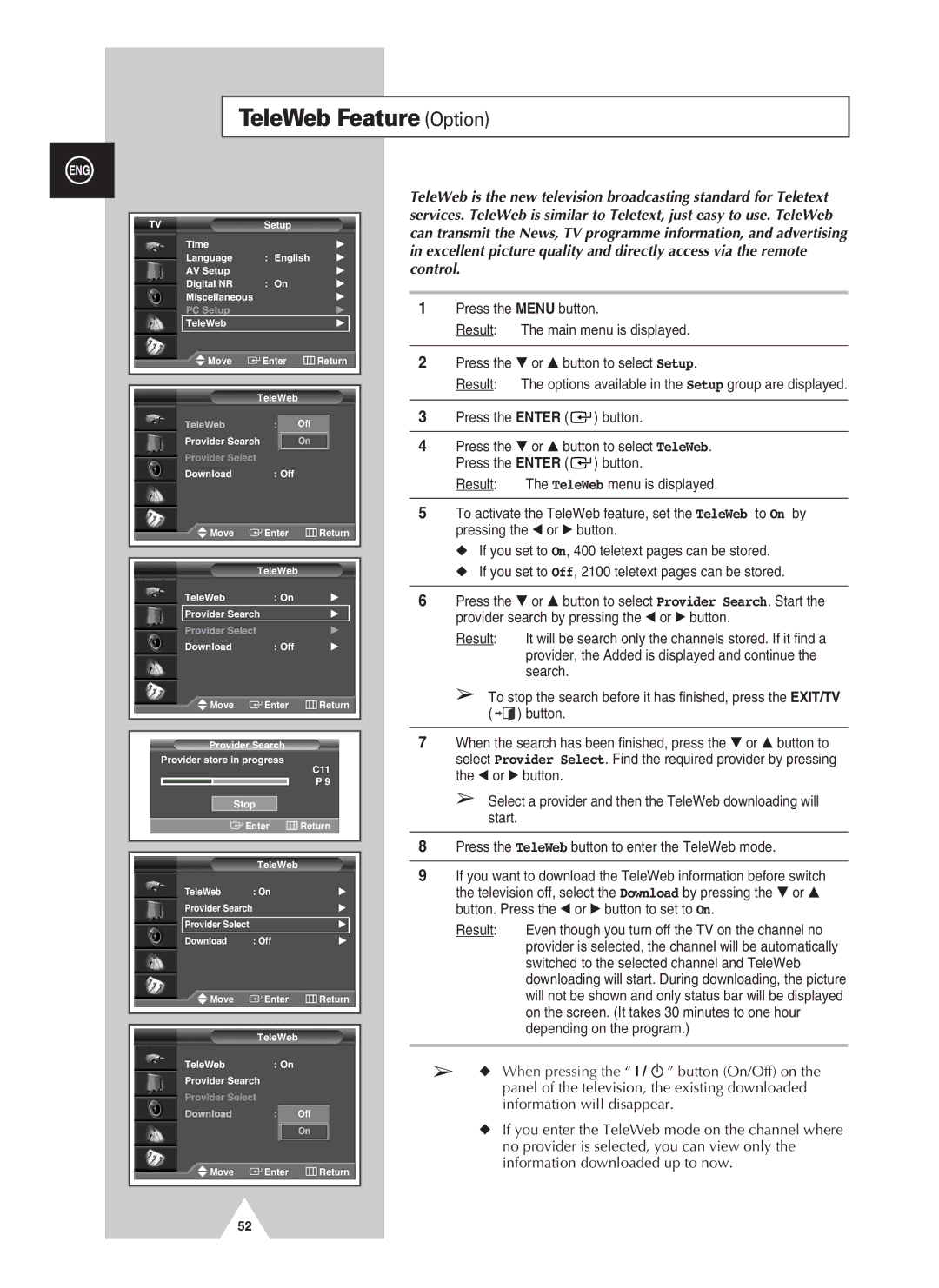 Samsung PS-37S4A manual TeleWeb Feature Option 