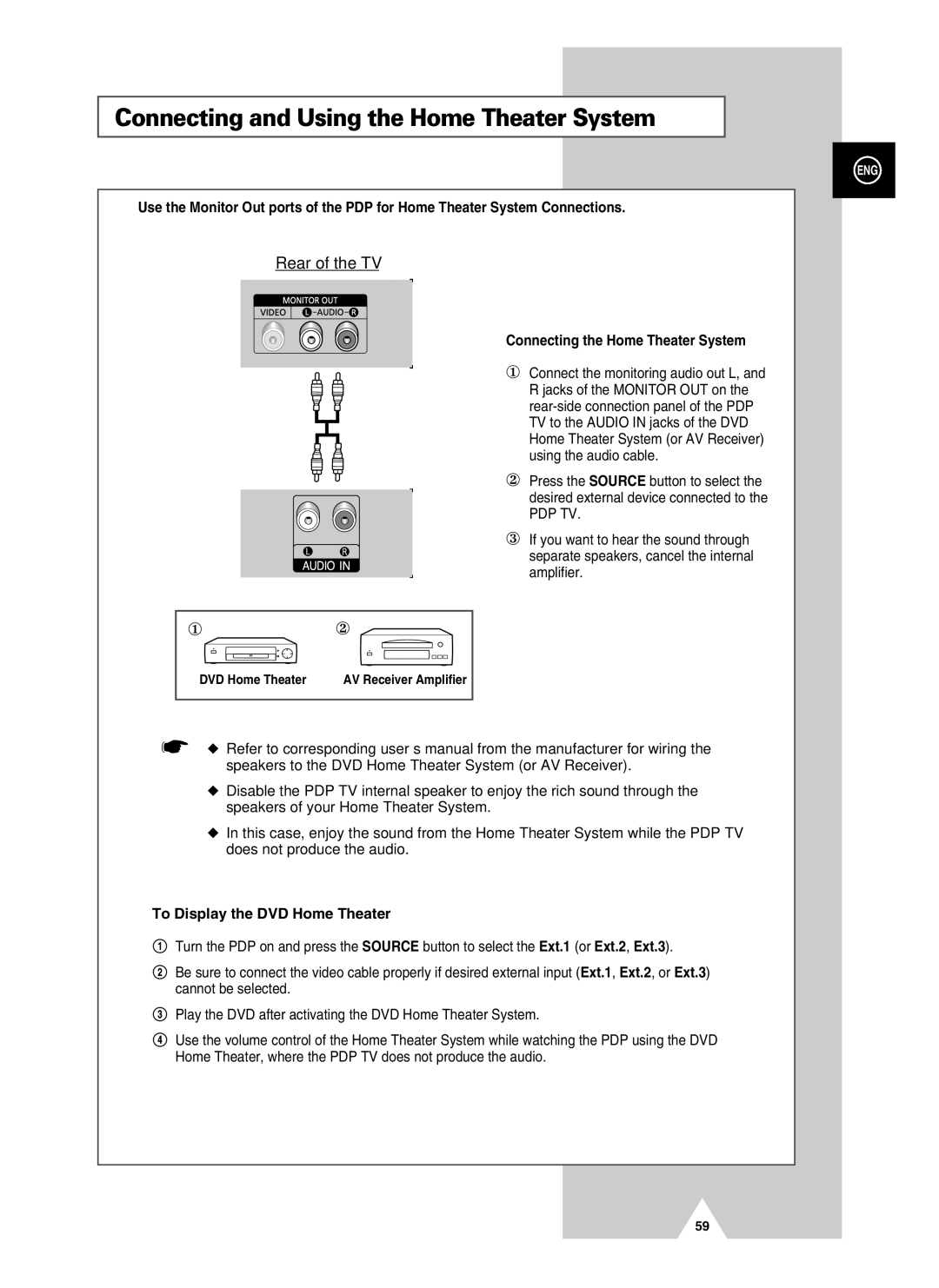 Samsung PS-37S4A manual Connecting and Using the Home Theater System, Connecting the Home Theater System 