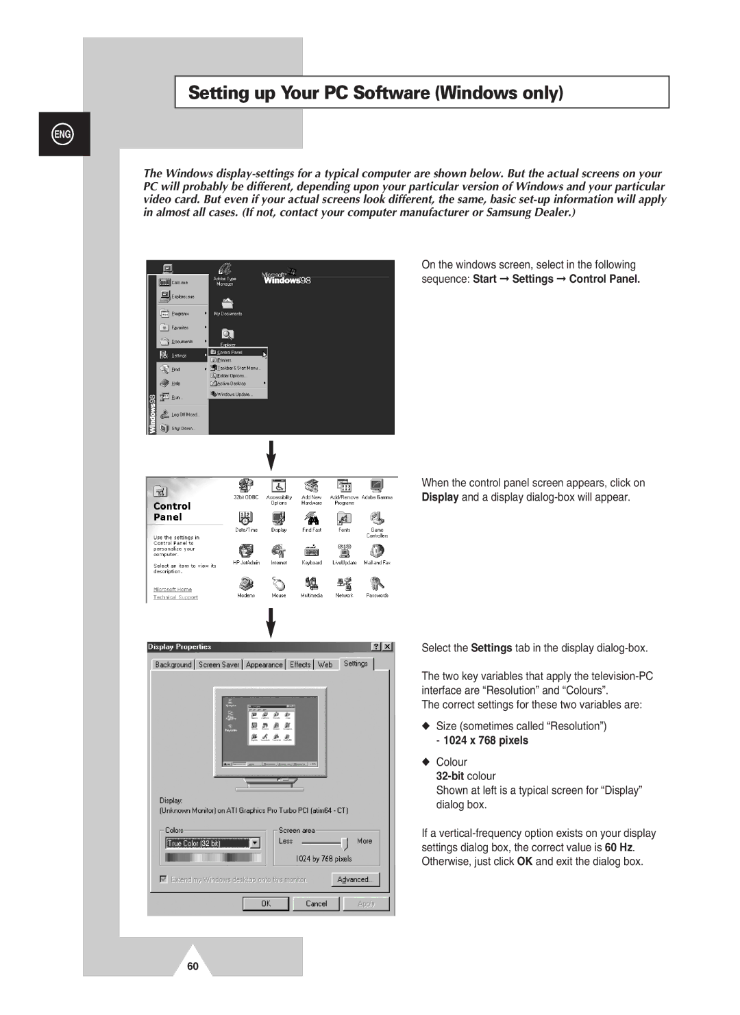 Samsung PS-37S4A manual Setting up Your PC Software Windows only, Bit colour 