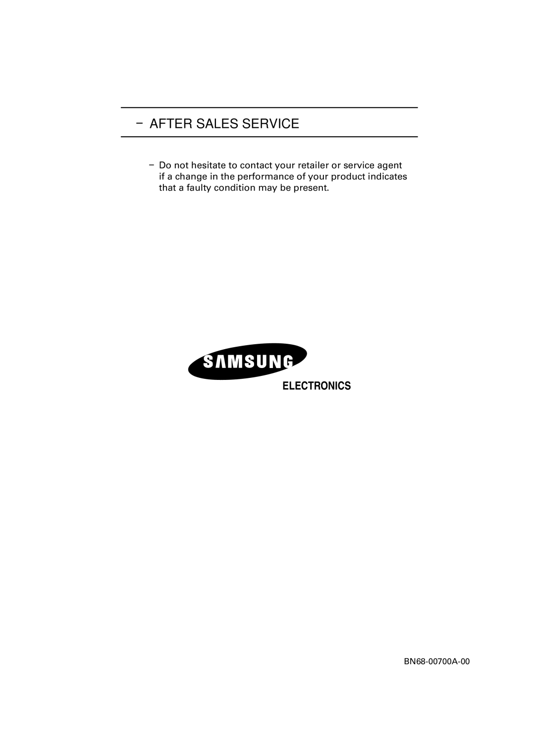 Samsung PS-37S4A manual After Sales Service 