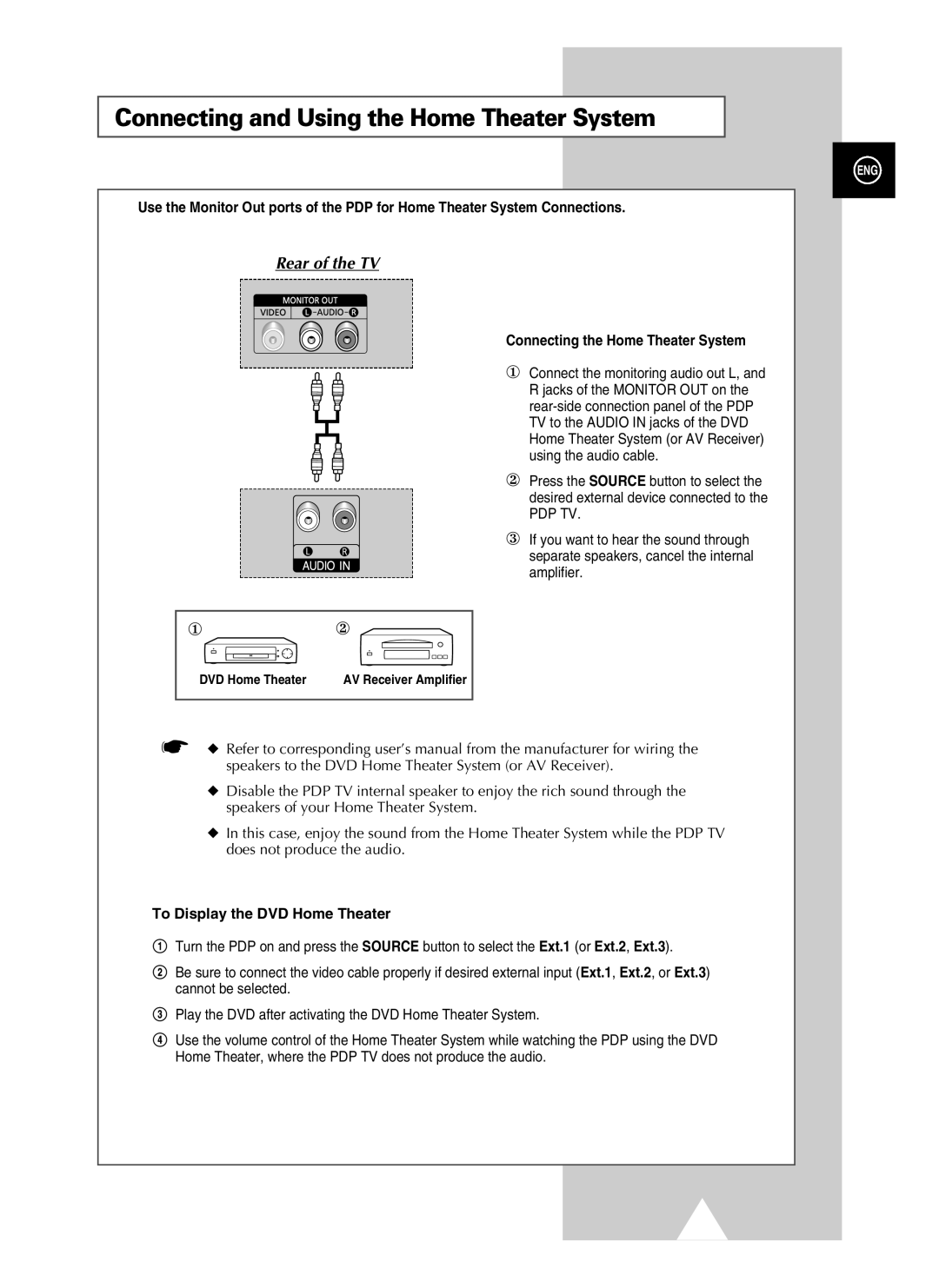 Samsung PS-37S4A1 manual Connecting and Using the Home Theater System, Connecting the Home Theater System 