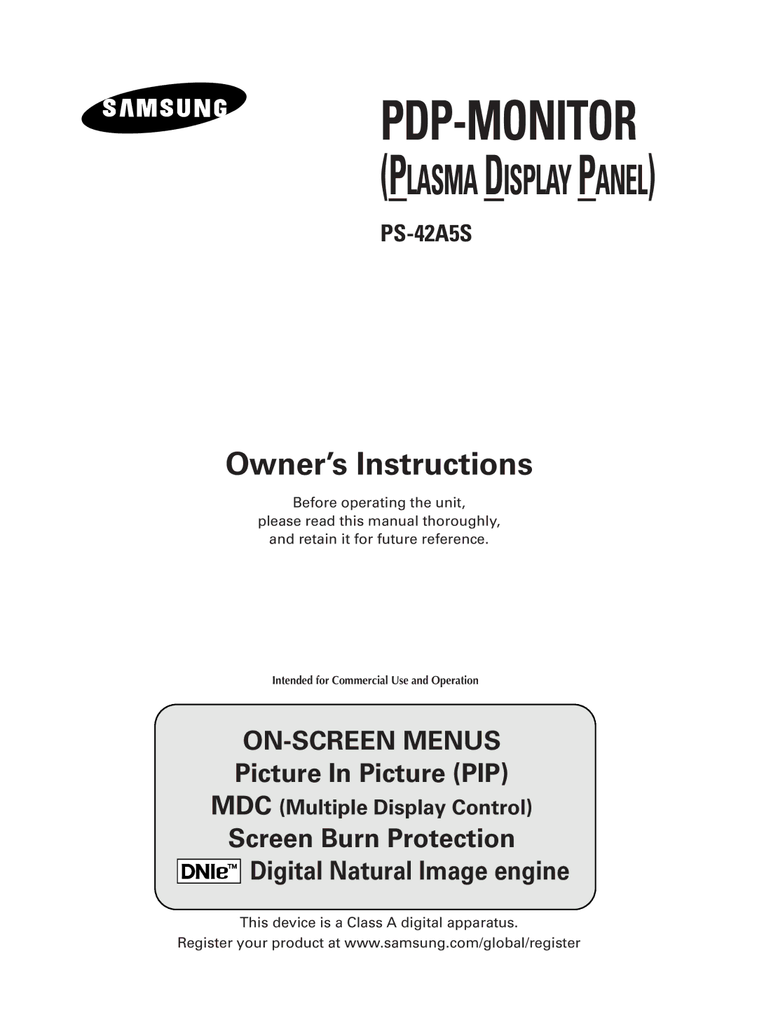 Samsung PS-42A5S manual Pdp-Monitor 