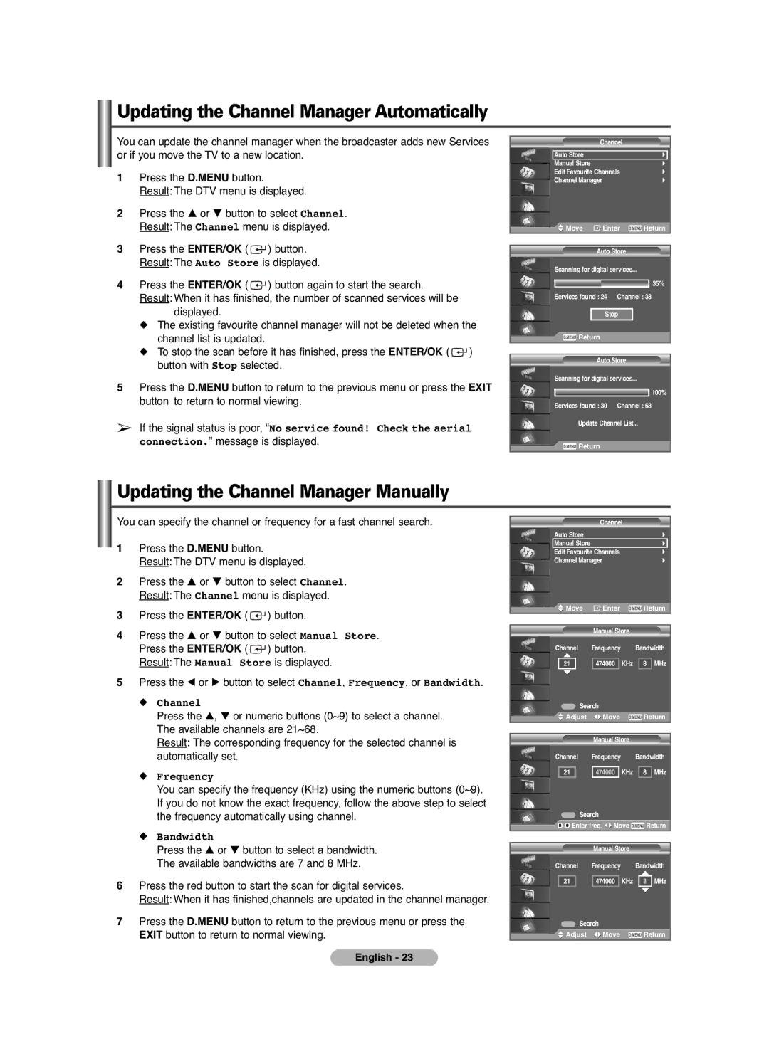 Samsung PS-42C6HD manual Updating the Channel Manager Automatically, Updating the Channel Manager Manually 