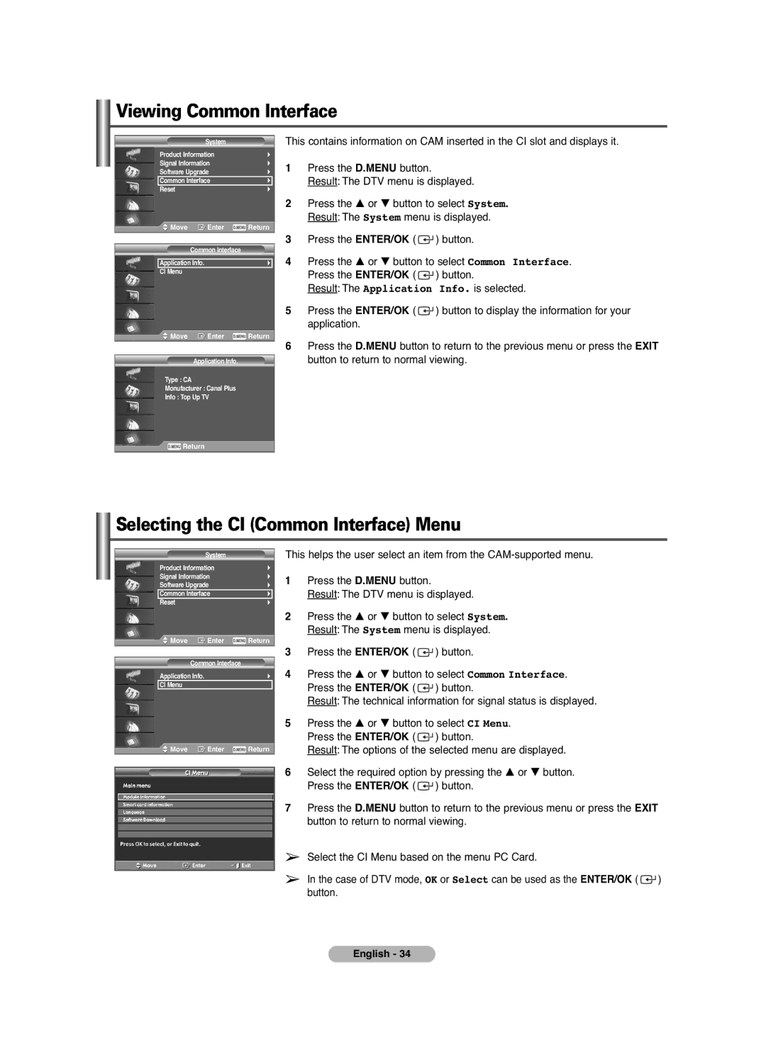 Samsung PS-42C6HD manual Viewing Common Interface, Selecting the CI Common Interface Menu 