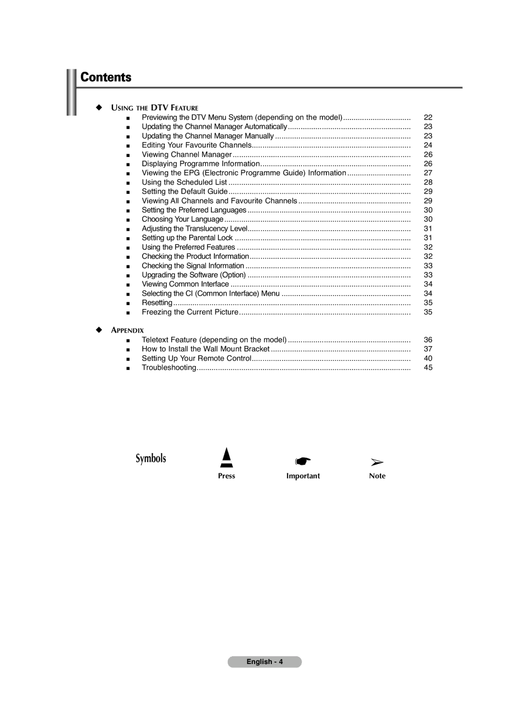 Samsung PS-42C6HD manual Symbols 