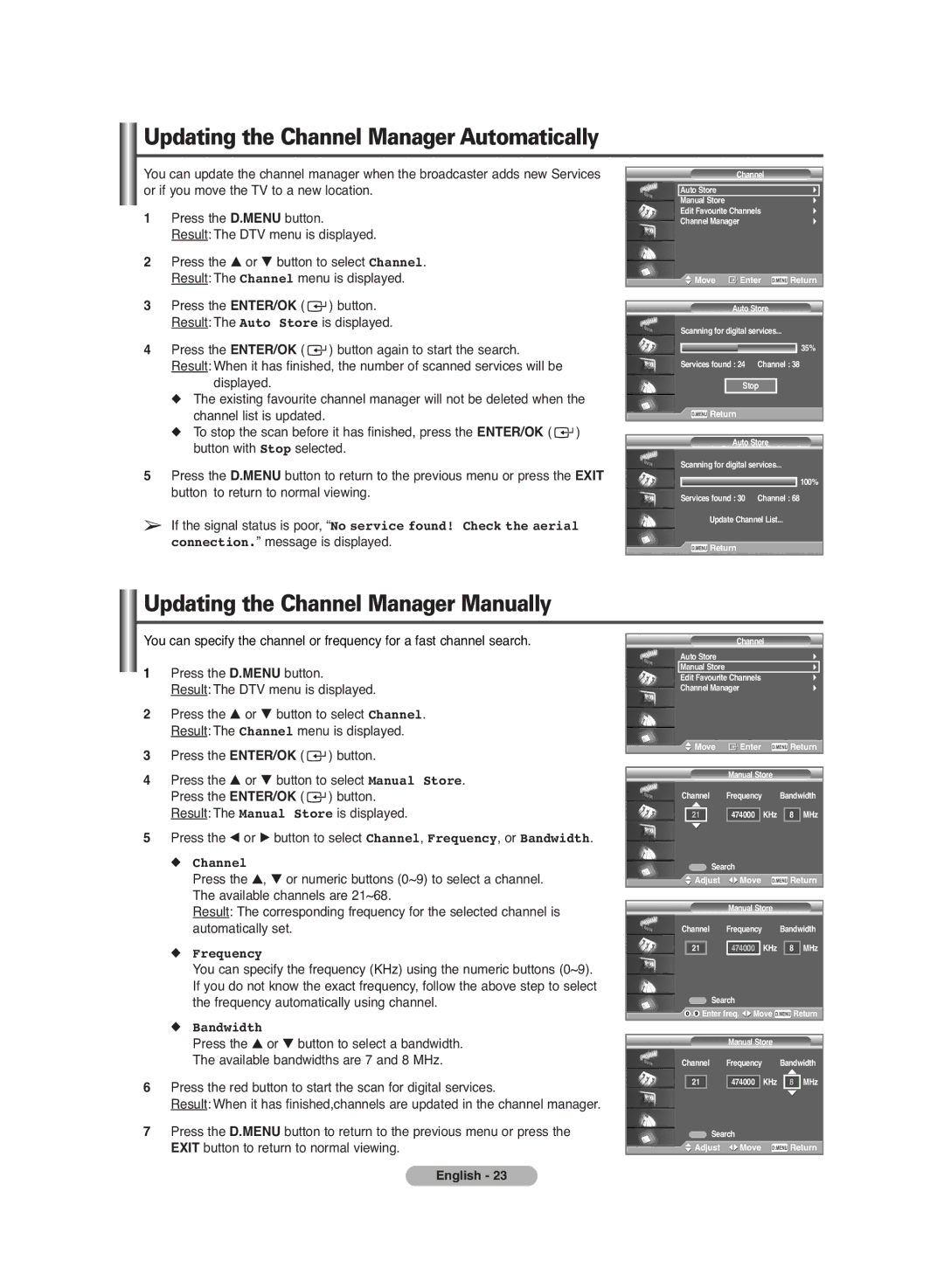 Samsung PS-42C7HD manual Updating the Channel Manager Automatically, Updating the Channel Manager Manually 