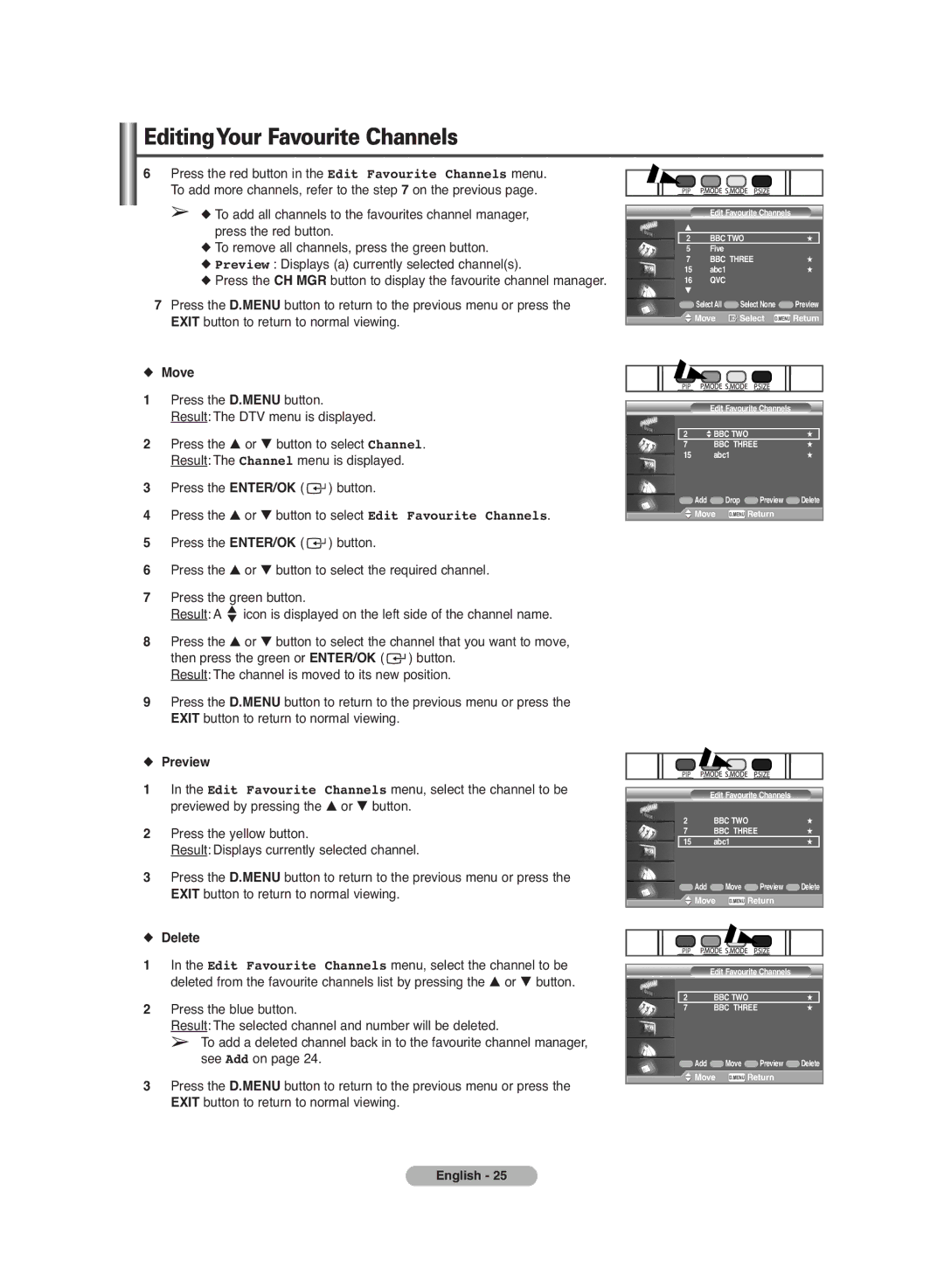 Samsung PS-42C7HD manual Move, Preview, Delete 