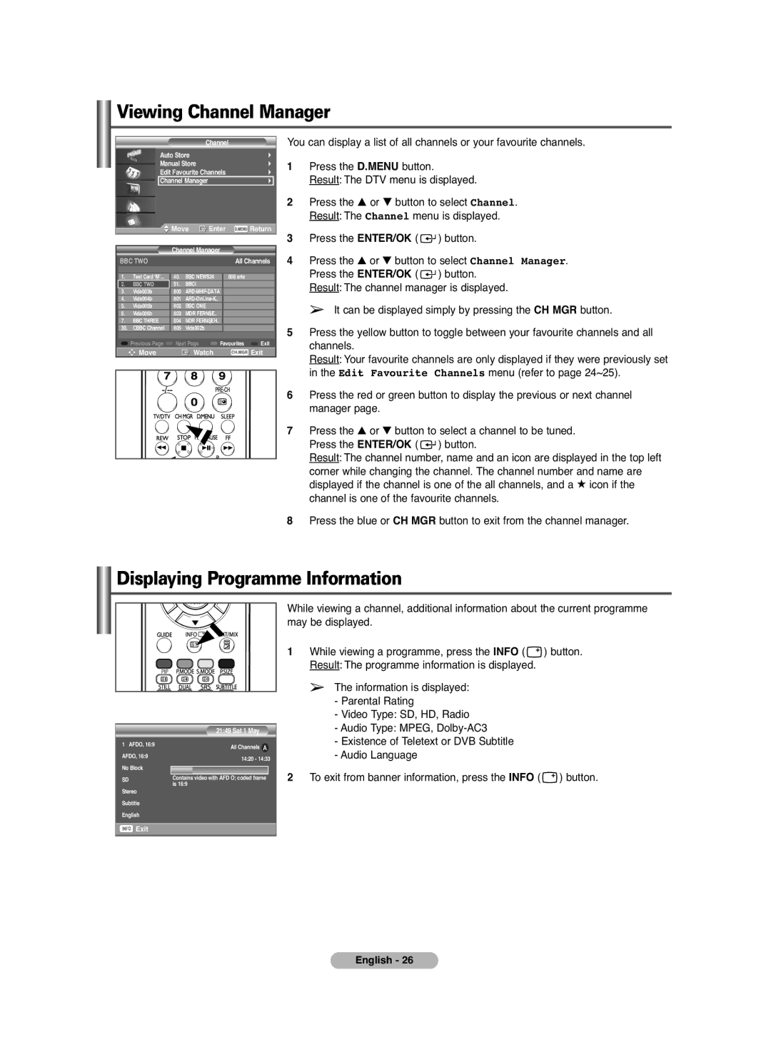 Samsung PS-42C7HD manual Viewing Channel Manager, Displaying Programme Information 