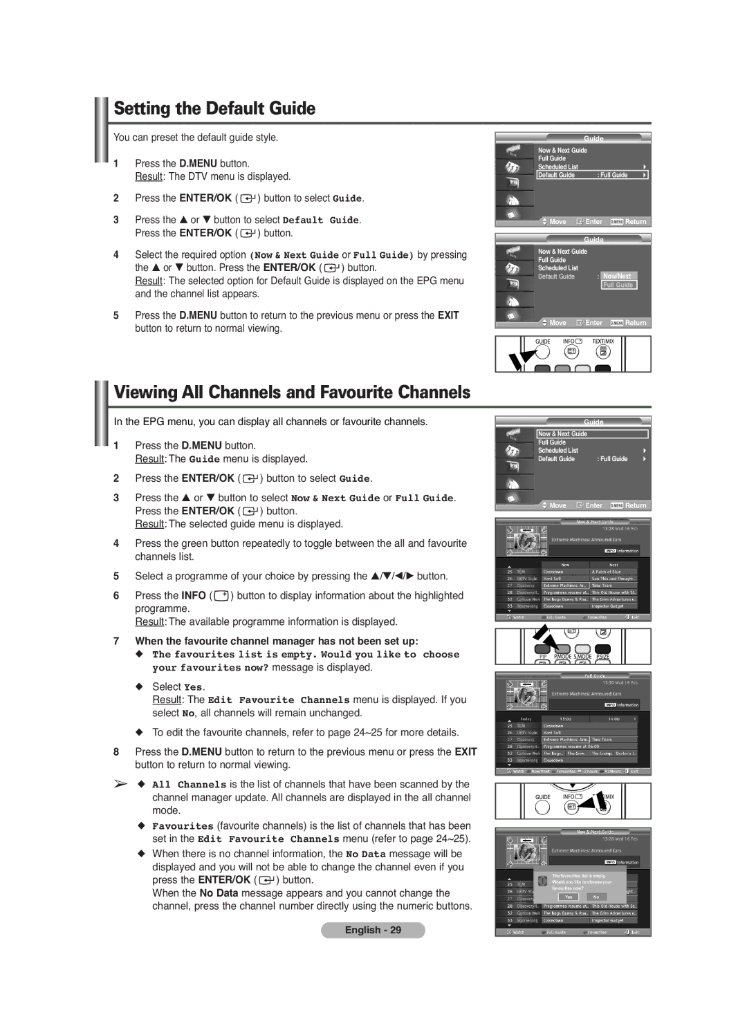 Samsung PS-42C7HD manual Setting the Default Guide, Viewing All Channels and Favourite Channels 