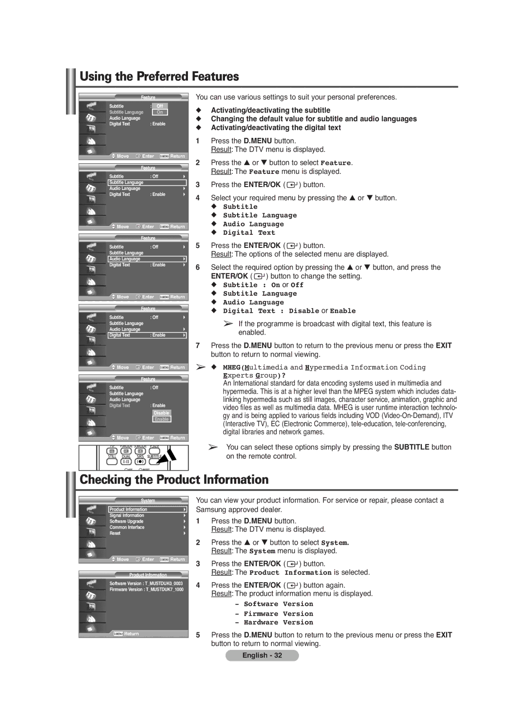 Samsung PS-42C7HD manual Using the Preferred Features, Checking the Product Information 