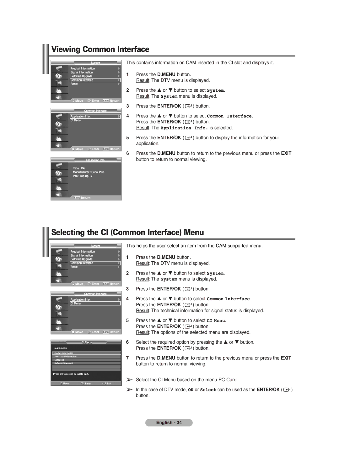 Samsung PS-42C7HD manual Viewing Common Interface, Selecting the CI Common Interface Menu 