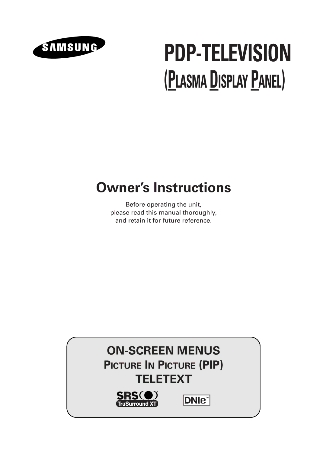 Samsung PS-42D4S manual Pdp-Television 