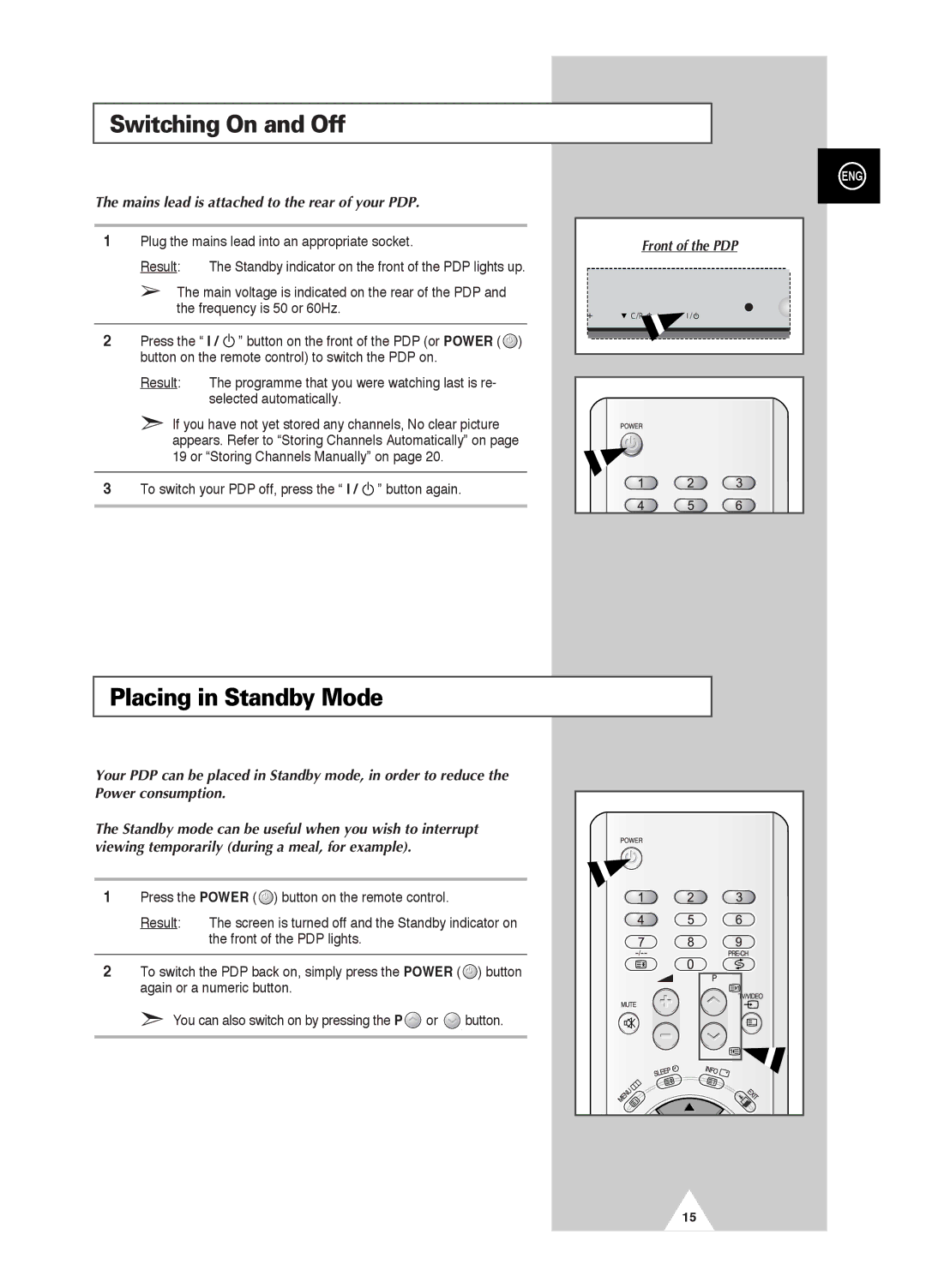 Samsung PS-42D4S manual Switching On and Off, Mains lead is attached to the rear of your PDP 