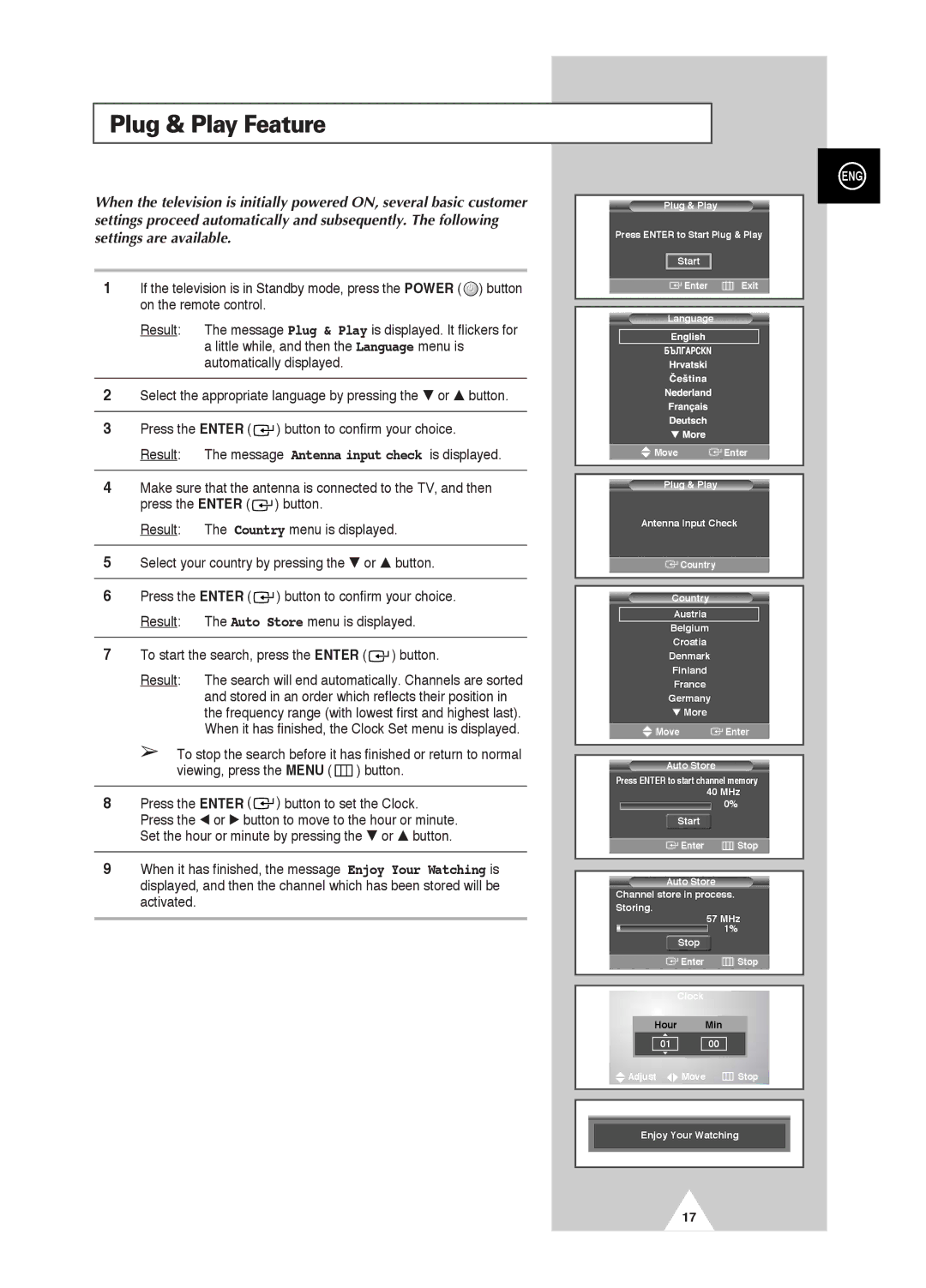 Samsung PS-42D4S manual Plug & Play Feature, To start the search, press the Enter button 