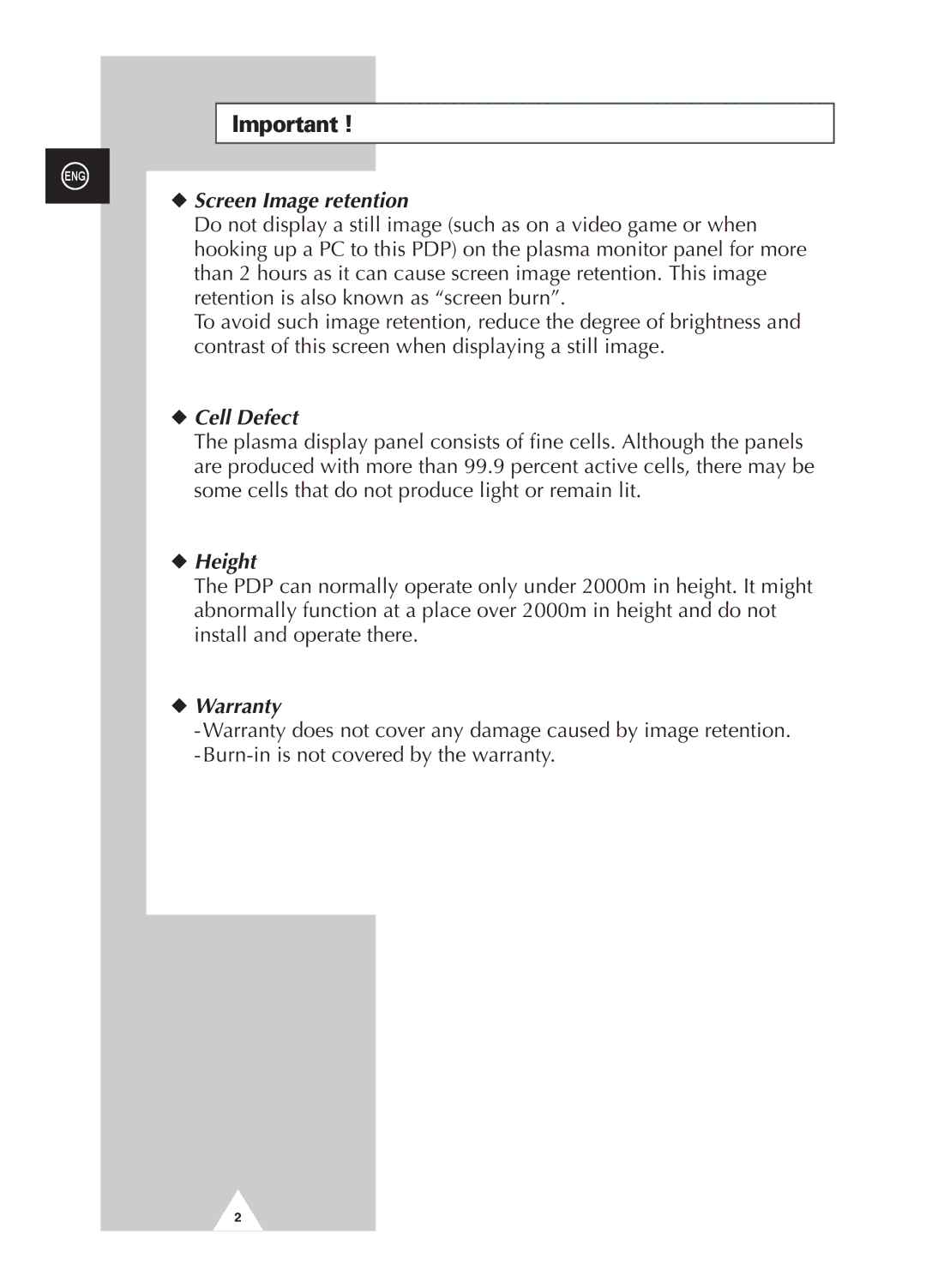 Samsung PS-42D4S manual Screen Image retention 