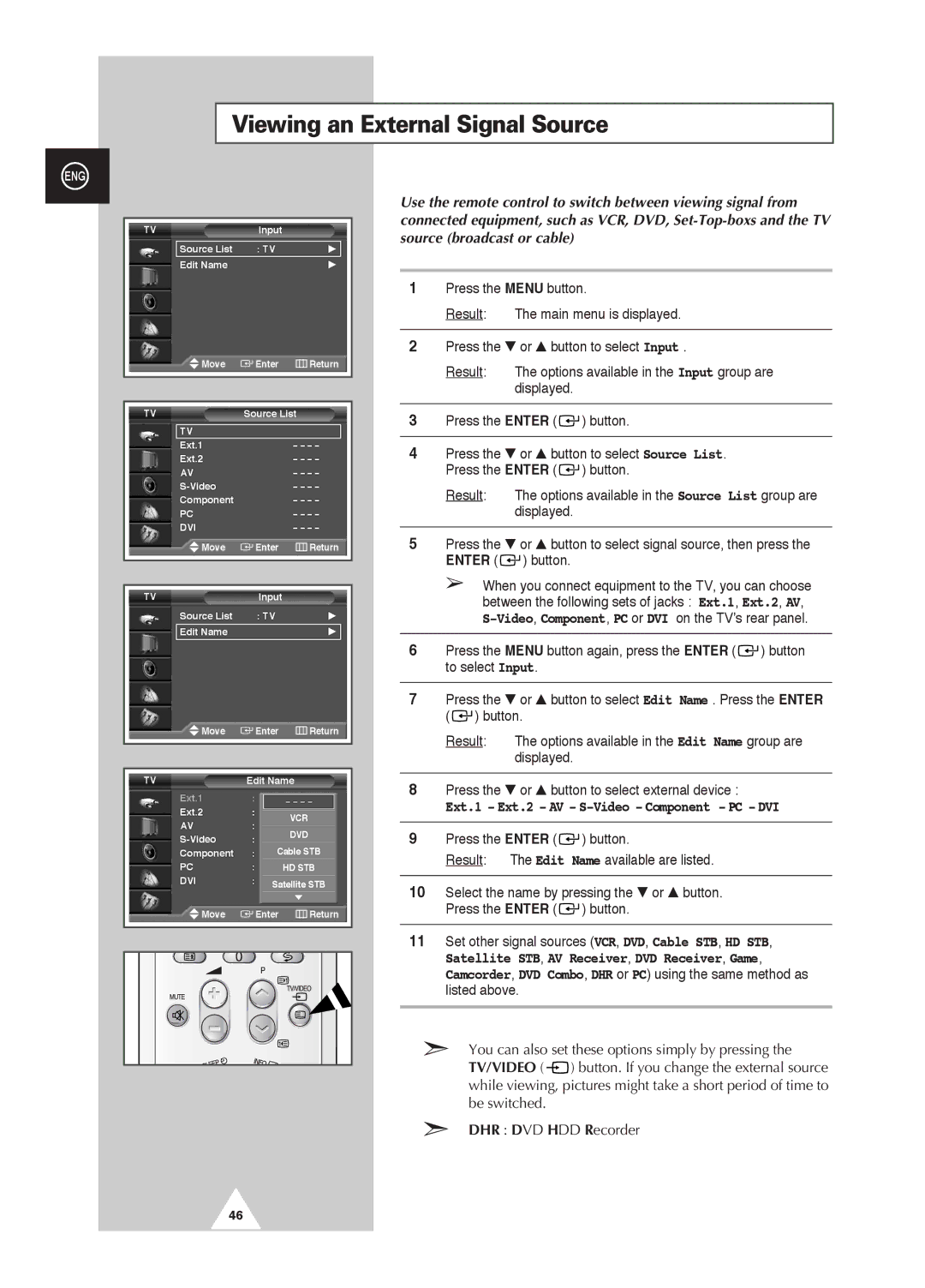 Samsung PS-42D4S manual Viewing an External Signal Source, Ext.1 Ext.2 AV S-Video Component PC DVI 