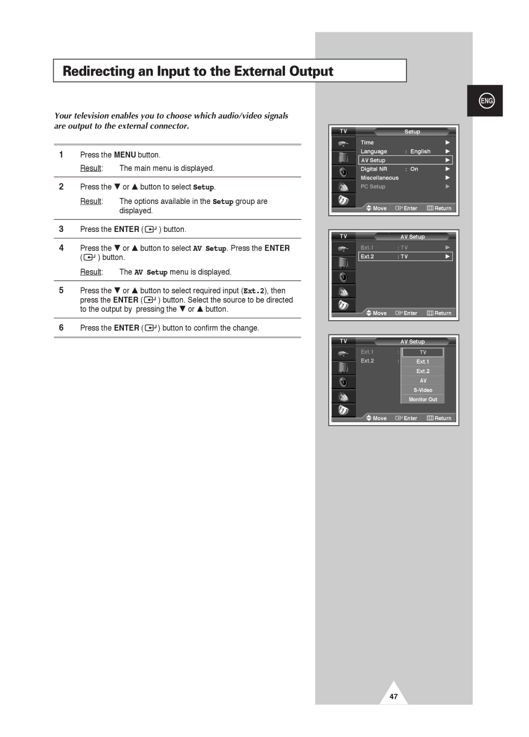 Samsung PS-42D4S manual Redirecting an Input to the External Output 