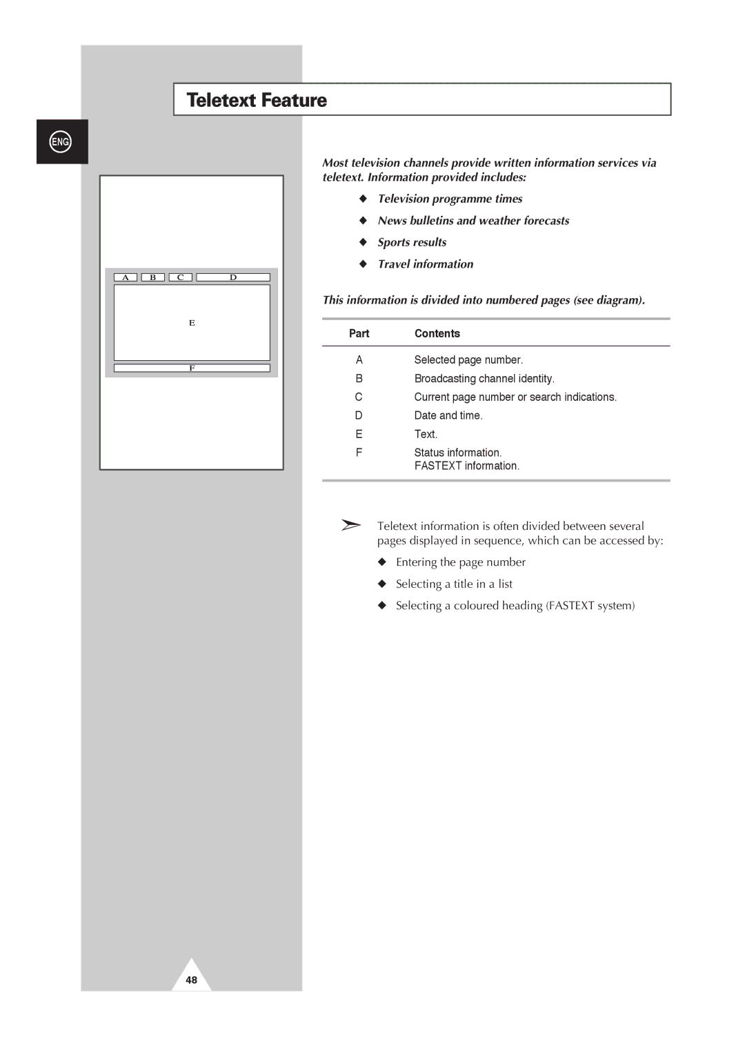 Samsung PS-42D4S manual Teletext Feature, Contents 