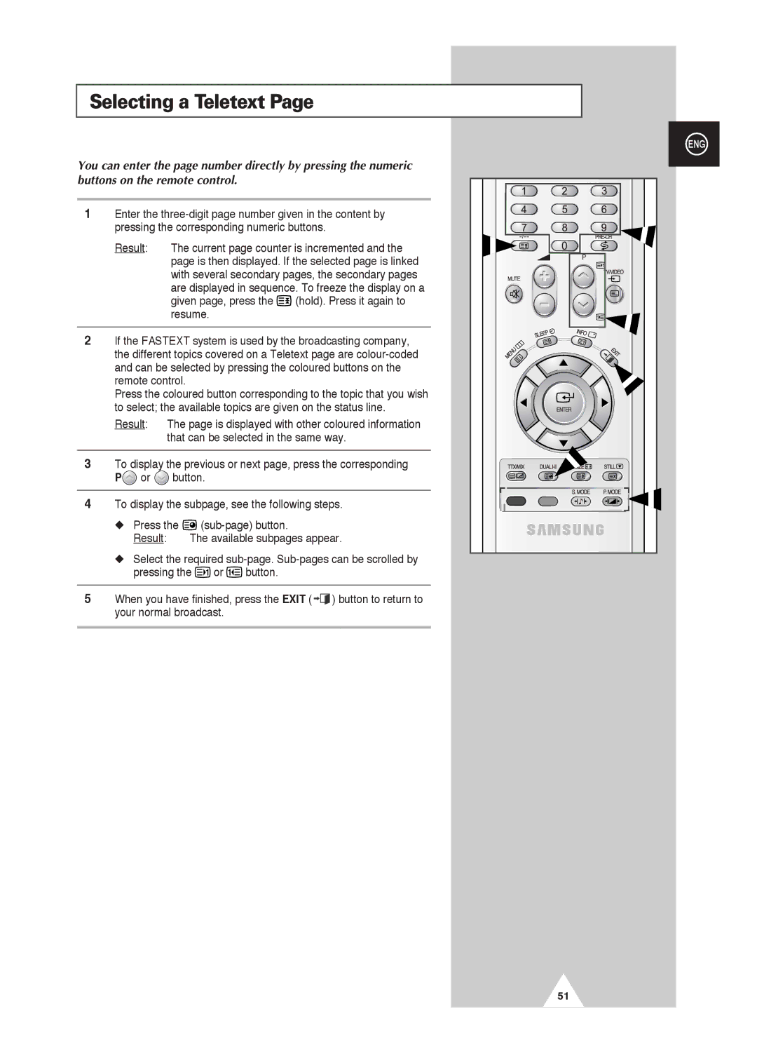 Samsung PS-42D4S manual Selecting a Teletext 