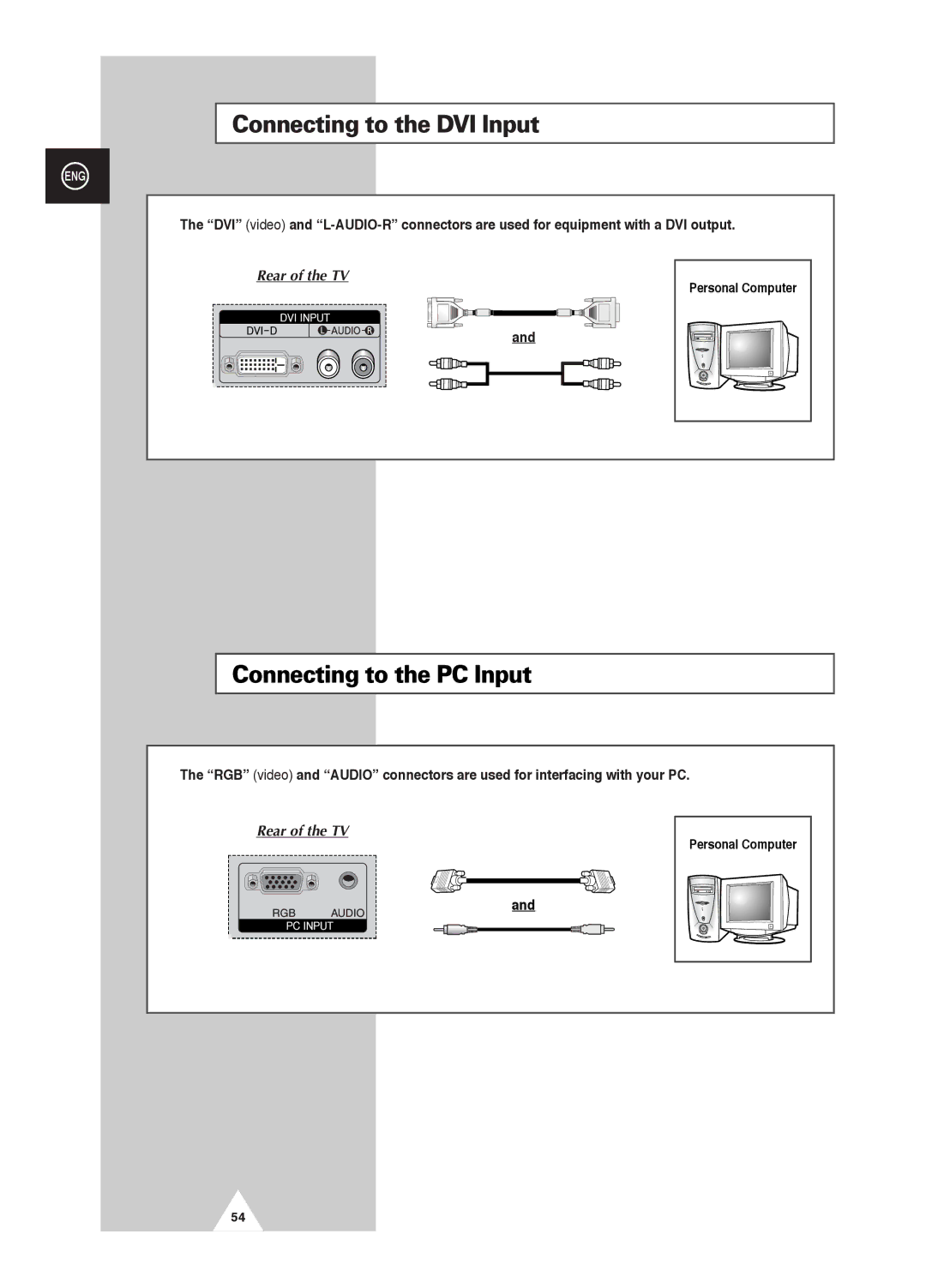 Samsung PS-42D4S manual Connecting to the DVI Input, Connecting to the PC Input 