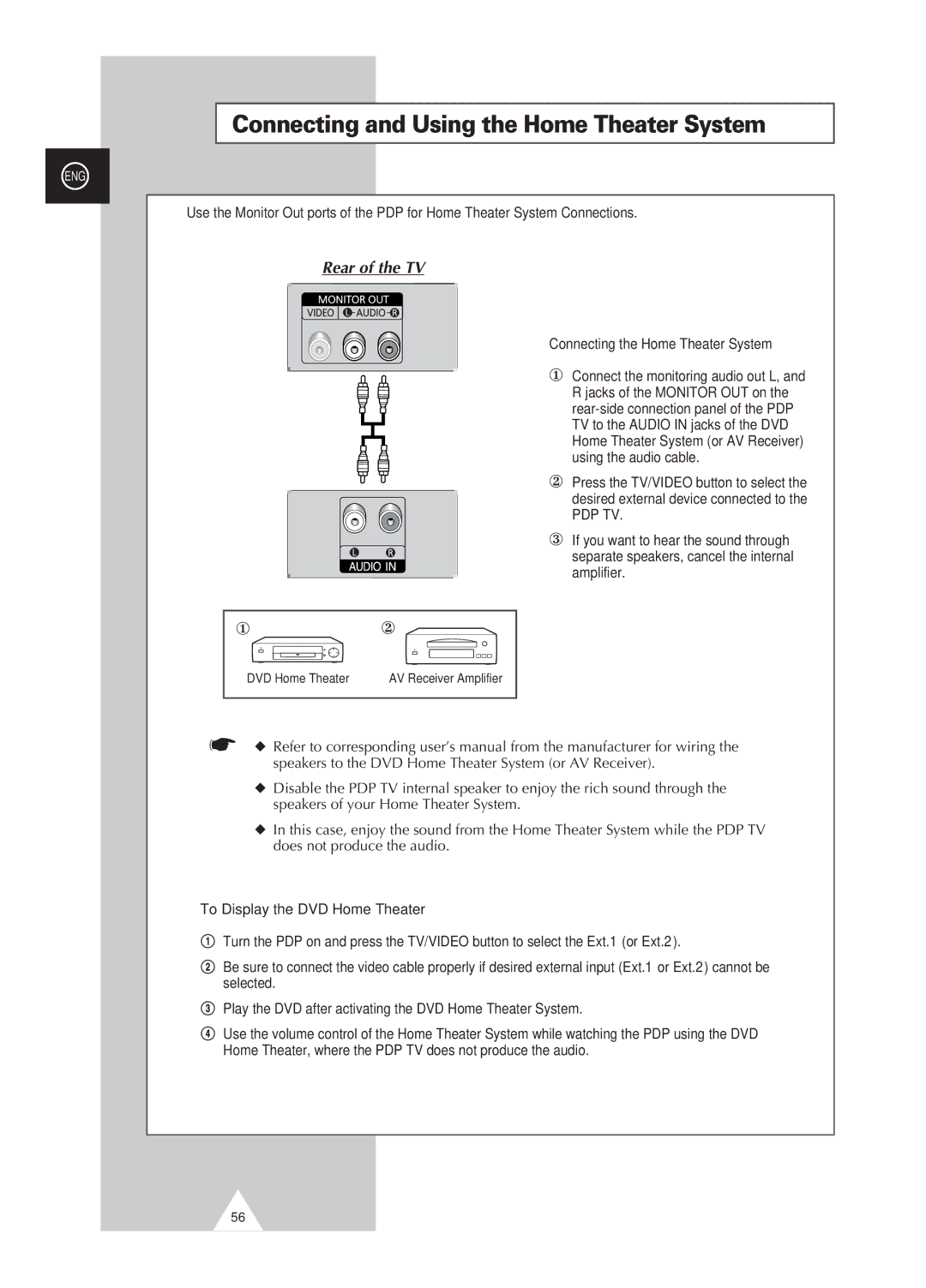 Samsung PS-42D4S manual Connecting and Using the Home Theater System, Connecting the Home Theater System 