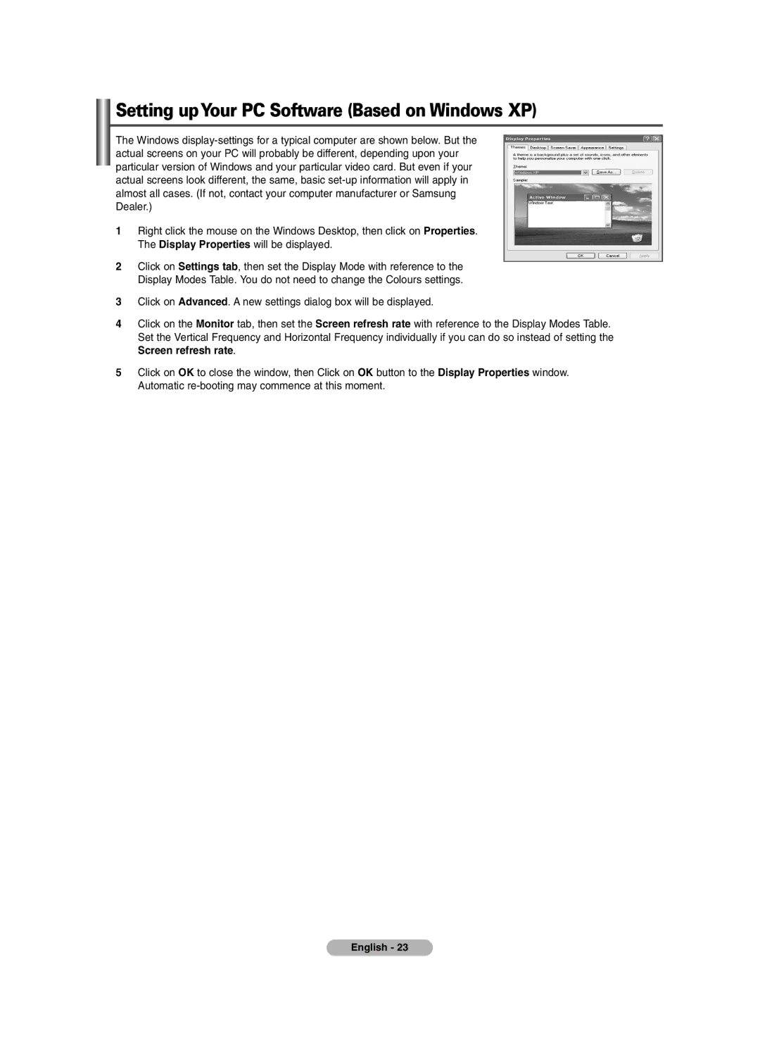 Samsung PS-42E71H manual Setting upYour PC Software Based on Windows XP 