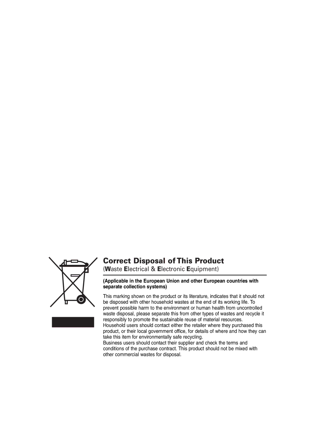 Samsung PS-42E71H manual Correct Disposal of This Product, Waste Electrical & Electronic Equipment 