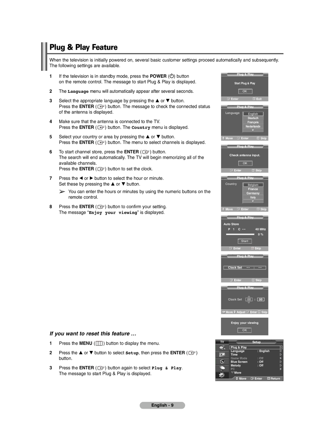 Samsung PS-42E71H manual Plug & Play Feature, If you want to reset this feature … 