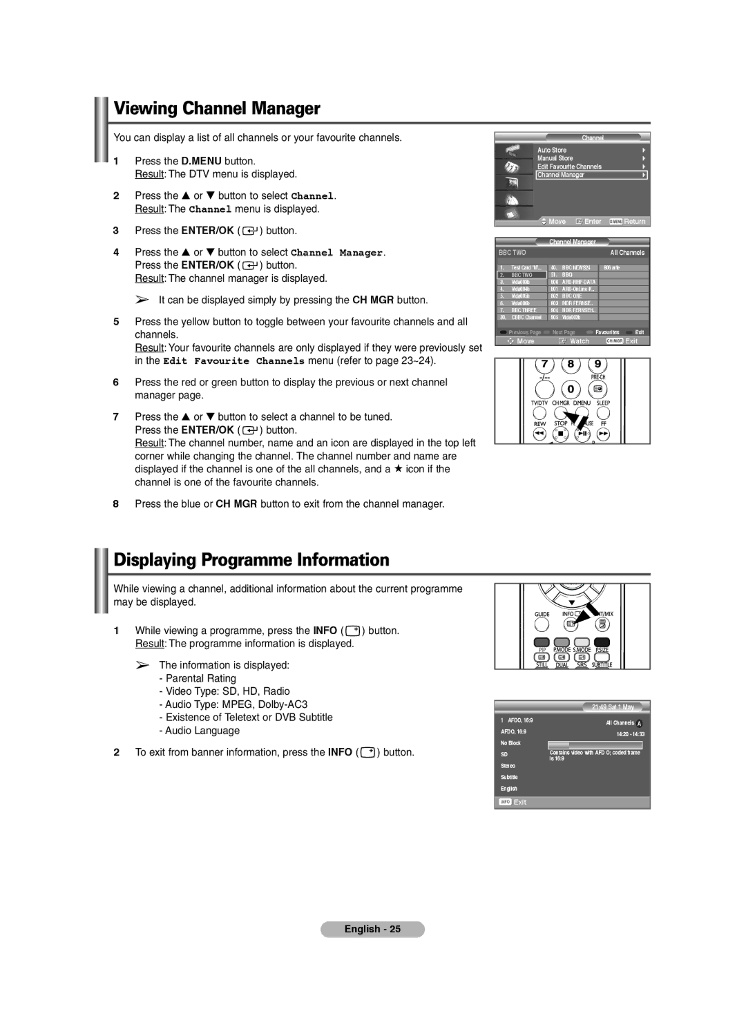 Samsung PS-42E7HD, PS-42E71HD manual Viewing Channel Manager, Displaying Programme Information 