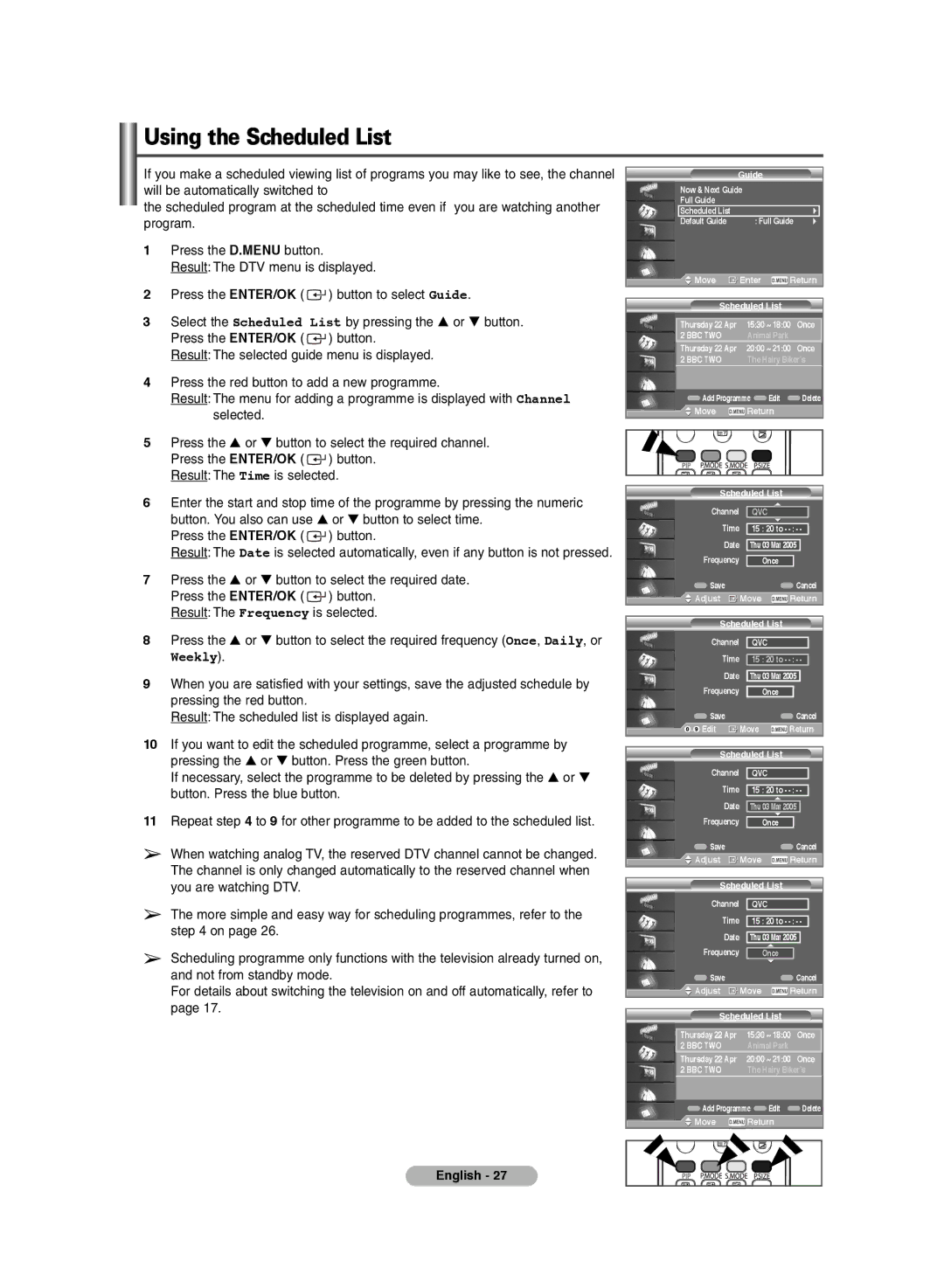 Samsung PS-42E7HD, PS-42E71HD manual Using the Scheduled List, Weekly 