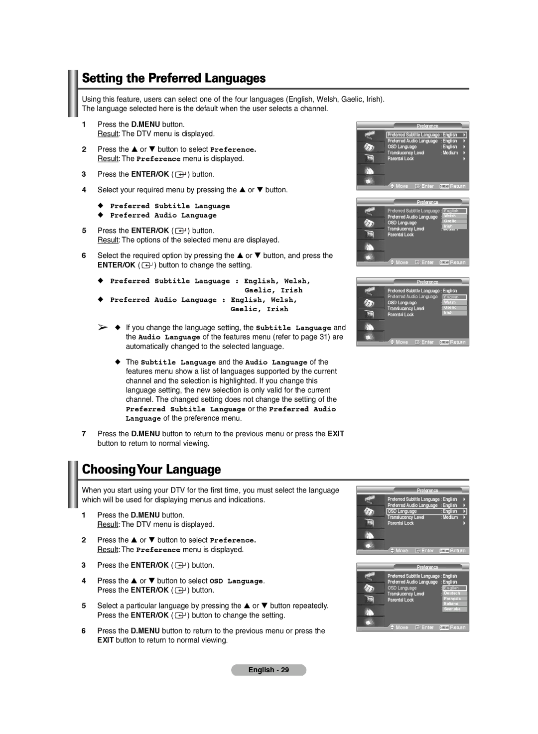 Samsung PS-42E7HD, PS-42E71HD manual Setting the Preferred Languages, ChoosingYour Language 